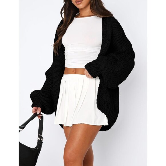 Womens Trendy Cardigan Sweaters Black Green Long Sleeve Chunky Knit Outfits - Picture 5 of 8